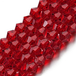 Fili di perline do vetro trasparente, sfaccettato, bicono, rosso, 4x4mm, Foro: 0.8 mm, circa 87~98pcs/filo, 12.76~14.61 pollice (32.4~37.1 cm)