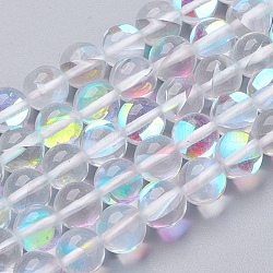 Synthetic Moonstone Beads Strands, Holographic Beads, Round, Clear, 6mm, Hole: 0.8mm, about 64pcs/strand, 15.1 inch