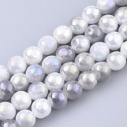 Chapelets de perles en calcite naturelle, Plaqué Argent, teinte, ronde, fumée blanche, 8~8.5mm, Trou: 1~1.2mm, Environ 52 pcs/chapelet, 16.14 pouce