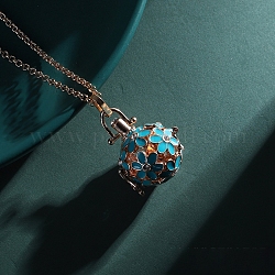 Подвески из латунной эмалевой клетки, для ожерелья, со стразами, полый круглый с цветком, золотые, голубой, 27x27x23 мм