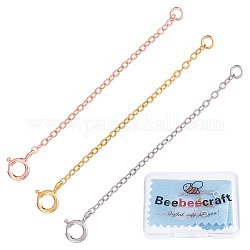 Beebeecraft 3 pz 3 stile 925 estensore catena in argento sterling, catene portacavi con fermagli ad anello a molla per catenelle, colore misto, 51mm, 1pc / style