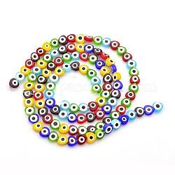 Handmade Evil Eye Lampwork Bead Strands, Flat Round, Mixed Color, 8x8x3mm, Hole: 1mm, about 55pcs/strand, 16 inch