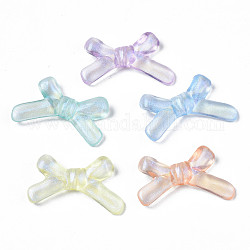 Transparent Acrylic Beads, Glitter Powder, Bowknot, Mixed Color, 19x32.5x6mm, Hole: 1.8mm