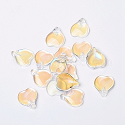 Charms in vetro, petalo a forma di cuore, ab colore, oro, 15x12x4.5mm, Foro: 1 mm