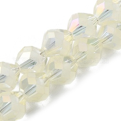 Electroplate transparentes abalorios de vidrio hebras, esmerilado, arco iris chapado, bicono facetados, amarillo claro, 10x9.5mm, agujero: 1.2 mm, aproximamente 60 pcs / cadena, 22.76'' (57.8 cm)