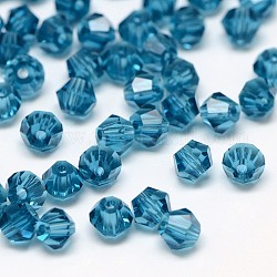 Imitacion 5301 Bicone Beads, abalorios de vidrio transparente facetados, acero azul, 6x5mm, agujero: 1.3 mm, aproximamente 288 unidades / bolsa