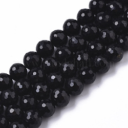 Натуральный черный турмалин бисер нитей, круглые, граненый (64 грань), 6 мм, отверстие : 1 мм, около 67 шт / нитка, 15.16 дюйм (38.5 см)