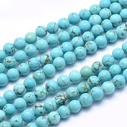 Brins de perles de magnésite naturelle, teints et chauffée, ronde, turquoise moyen, 6mm, Trou: 1mm, Environ 64 pcs/chapelet, 15.7 pouce (40 cm)