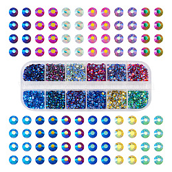 48G 12 Colors Glass Hotfix Rhinestone, Flat Back & Back Plated, Half Round, AB Color, Mixed Color, 2.7~2.9x1.3mm, 4g/color