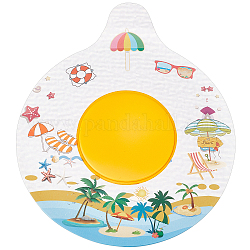 Tappo del lavandino in silicone, rotondo e piatto, motivo a tema spiaggia, 155x130x6mm, diametro interno: 55.5mm