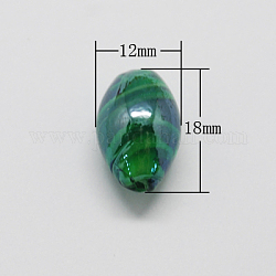Perles vernissées manuelles, nacré, ovale, vert de mer, 18x12x12mm, Trou: 2mm