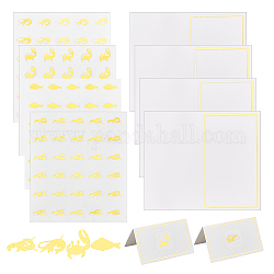 Olycraft 8 Sheets 4 Styles PVC Waterproof Self-Adhesive Sticker, Cartoon Decals for Gift Cards Decoration, with 60Pcs Paper Table Place Cards, Sea Animals, Gold, Self-Adhesive Sticker: 165x140x0.2mm, Sticker: 25x25mm, 2 sheets/style