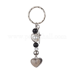 Resin Heart Charms Keychains, with Alloy Star and Iron Split Ring, Platinum, 8.6cm