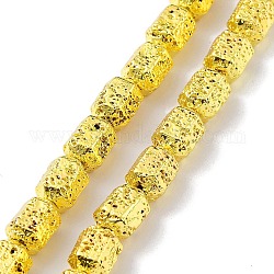 Fili di perle di roccia lavica naturale elettrodeposta, esagono, oro placcato, 8~8.5x6.5~7x6~6.5mm, Foro: 1.4 mm, circa 47pcs/filo, 15.67'' (39.8 cm)