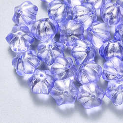 透明なスプレー塗装ガラスビーズ  グリッターパウダー付き  花  ミディアムスレートブルー  10.5x9.5x8mm  穴：1mm