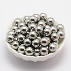 Shell Pearl Beads, Grade A, Round, Half Drilled, Silver, 6mm, Hole: 1mm