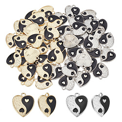 Nbeads 60 pz 2 pendenti smaltati in lega di colori, cuore con fascino yin yang, nero, 17x15x1.6mm, Foro: 1.8 mm, 30 pz / colore