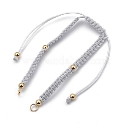 Nylon tressé fabrication de bracelets, avec 304 anneaux ouverts en acier inoxydable et perles rondes en laiton, or, gris clair, longueur de chaîne unique: environ 6-1/8 pouce (15.4 cm)