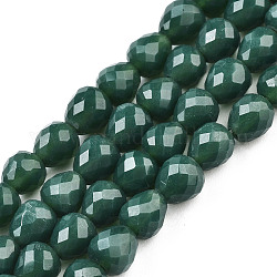オペークソリッドカラーガラスビーズ連売り  多面カット  ティアドロップ  濃い緑  4.5~5x4x4mm  穴：1mm  約97~101個/連  16.54~18.5インチ（42~47cm）