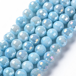Cuisson opaque de perles de verre peintes, facette, ronde, bleu ciel, 10x9.5mm, Trou: 1.2mm, Environ 45 pcs/chapelet, 14.96'' (38 cm)