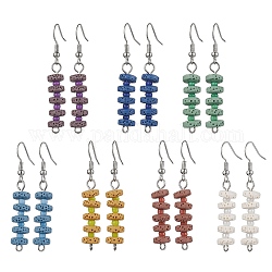 7 paio di orecchini pendenti con perline a disco di roccia lavica tinta naturale in 7 colori, orecchini pendenti lunghi in ottone, colore misto, 50x8mm, 1 paio / colore