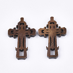 Colgantes de madera, teñido, cruz, coco marrón, 45.5x28.5x4.5mm, agujero: 1.5 mm