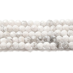 Chapelets de perles en howlite naturelle, ronde, facette, AA grade, 2mm, Trou: 0.5mm, Environ 209 pcs/chapelet, 15.59'' (39.6 cm)