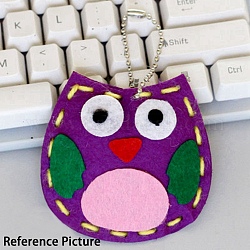 DIY Owl Non Woven Fabric Embroidery Keychain Kits, Including Iron Ball Chain, Cotton Ball, Paper Tags, Cotton Cord, Plastic Pin, Cloth, Purple, Finished Protect: 80x80mm