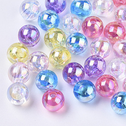 Perles en acrylique transparente, de couleur plaquée ab , ronde, couleur mixte, 8mm, Trou: 1.4mm