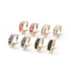 Прямоугольные серьги-кольца с кубическим цирконием, настоящие 18-каратные позолоченные латунные украшения для женщин, без кадмия, без никеля и без свинца, разноцветные, 13x12x5.5 мм, штифты : 0.9 мм
