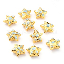 Abalorios naturales larimar, con fornitura de latón dorado y perla, estrella, 22~22.5x23~24x11~13.5mm, agujero: 1 mm