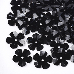 Accessoires ornement, paillette / paillettes en plastique pvc, fleur, noir, 13.5~14x13.5~14x0.6mm, Trou: 1.4mm, environ 1000 pcs/50 g