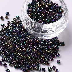 8/0 perles de rocaille en verre, iris ronde, colorées, 3mm, Trou: 1mm, environ 10000 pcs / livre