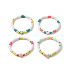 Ensemble de bracelets extensibles heishi en argile polymère faits à la main 4pcs 4 styles, bracelets citron & ananas & pomme pour femme, couleur mixte, diamètre intérieur: 2-1/2 pouce (6.5 cm), 1pc / style