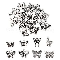 16Pcs 8 Style Tibetan Style Alloy Pendants, Butterfly, Antique Silver, 2pcs/style