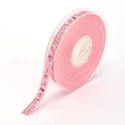 Cartoon Animal Printed Polyester Grosgrain Ribbons for Gift Packings, Pink, 3/8 inch(9mm), about 100yards/roll(91.44m/roll)