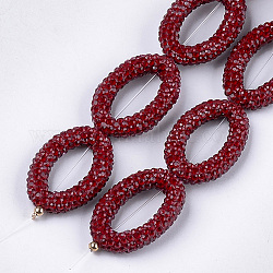 Cadres de perles en argile polymère faites main, ovale, cristal, rouge foncé, 32~33x21~22x6mm, Trou: 1mm, diamètre intérieur: 20~21x9~10 mm