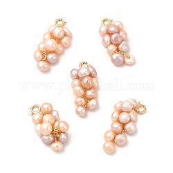 Grappe de perles naturelles breloques fermoir à ressort en laiton, véritable 14k plaqué or, 27x14x12mm