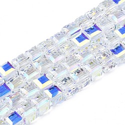 Chapelets de perles en verre transparent électrolytique, de couleur plaquée ab , facette, cube, clair ab, 7x7x7mm, Trou: 1.2mm, Environ 98 pcs/chapelet, 28.54 pouce (72.5 cm)