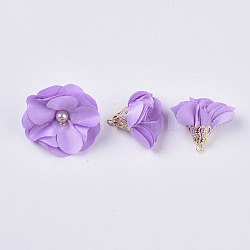 Decorazioni handmade del pendente del panno, con accessori in lega, fiore, lilla, 24~26x24~25mm, Foro: 2 mm