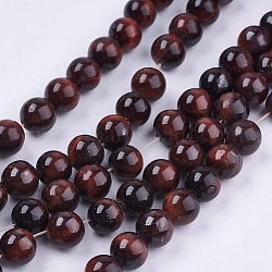Natural Red Tiger Eye Stone Bead Strands, Dyed, Round, 8mm, Hole: 1mm, about 48pcs/strand, 14.9 inch