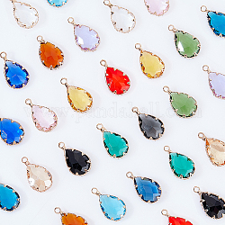 Ahadermaker 24pcs 12 couleurs pendentifs en verre à facettes, avec les accessoires en laiton d'or lumière, breloques de larme, couleur mixte, 18.5x11x5mm, Trou: 2mm, 2 pcs / couleur