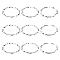 Unicraftale 10Pcs Unisex 304 Stainless Steel Curb Chain/Twisted Chain Bracelets Set, Stainless Steel Color, 8-1/2 inch(21.5cm)
