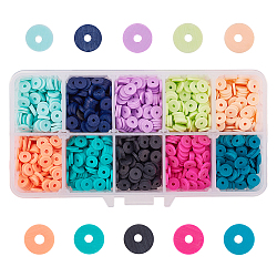 Umweltfreundliche handgemachte Fimo-Perlen, Disc / Flachrund, heishi Perlen, Mischfarbe, 6x1 mm, Bohrung: 2 mm, 10colors, etwa 9.2 g / Farbe, 92 g / box