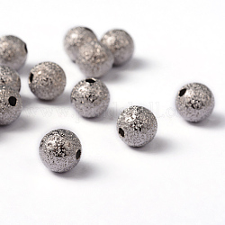 Perle di ottone testurizzate, tondo, nichel libero, platino, 8mm, Foro: 1.5~2 mm