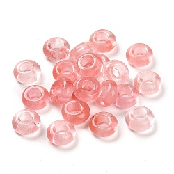 Pastèque verre de pierre perles européennes, Perles avec un grand trou   , rondelle, 10x4.5~5mm, Trou: 4~4.3mm