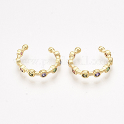 Brass Cubic Zirconia Cuff Earrings, Golden, Colorful, 14x3mm