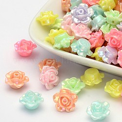 Plaqué couleur ab perles acryliques opaques de fleurs, couleur mixte, 13x8mm, Trou: 2mm