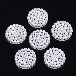 Perles en acrylique transparente, avec abs en plastique imitation perle, la moitié foré, plat rond, blanc, 27x6.5mm, Trou: 1.2mm