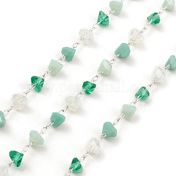 Dreieckige Perlenketten aus natürlichen gemischten Edelsteinen, mit Messing-Zubehör, ungeschweißte, mit Spule, mittlerer Aquamarin, 2x1.5x0.2 mm, 4.5x4.5x3 mm